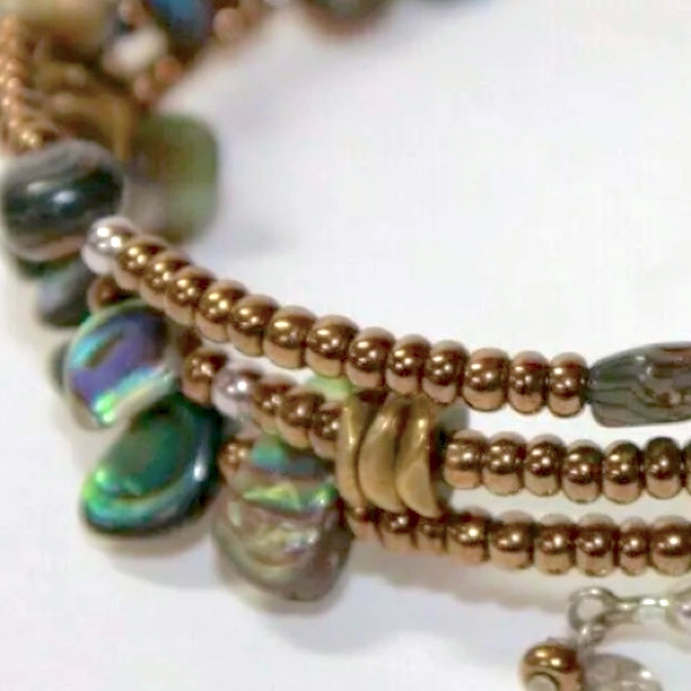 Silpada .925 Sterling Silver Abalone Shell and Gemstone Stretch Wrap Bracelet - Picture 2 of 4